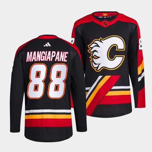 Men's Calgary Flames #88 Andrew Mangiapane Black 2022-23 Reverse Retro Stitched Jersey Dzhi